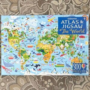 Usborne Atlas & Jigsaw The World 300 Piece Puzzle with Picture Book